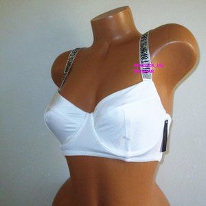VICTORIAS SECRET SWIM Shine Strap Wicked Bikini Top 32D 32DD Push Up Optic White